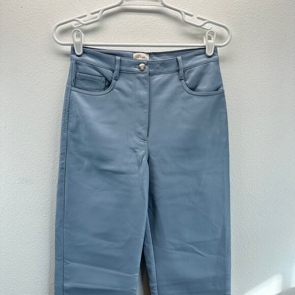 Artizia Wilfred Melina Pant High Waisted Vegan Leather Pants Light Blue 4 - Picture 4 of 16
